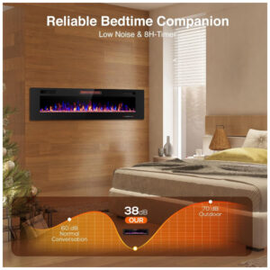 Lareira Elétrica ZAFRO 107x46cm 1500W 12 Cores LED Ultra Fino Embutir 110V