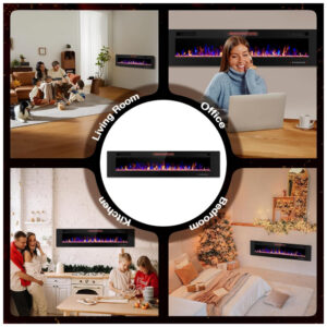Lareira Elétrica ZAFRO 107x46cm 1500W 12 Cores LED Ultra Fino Embutir 110V