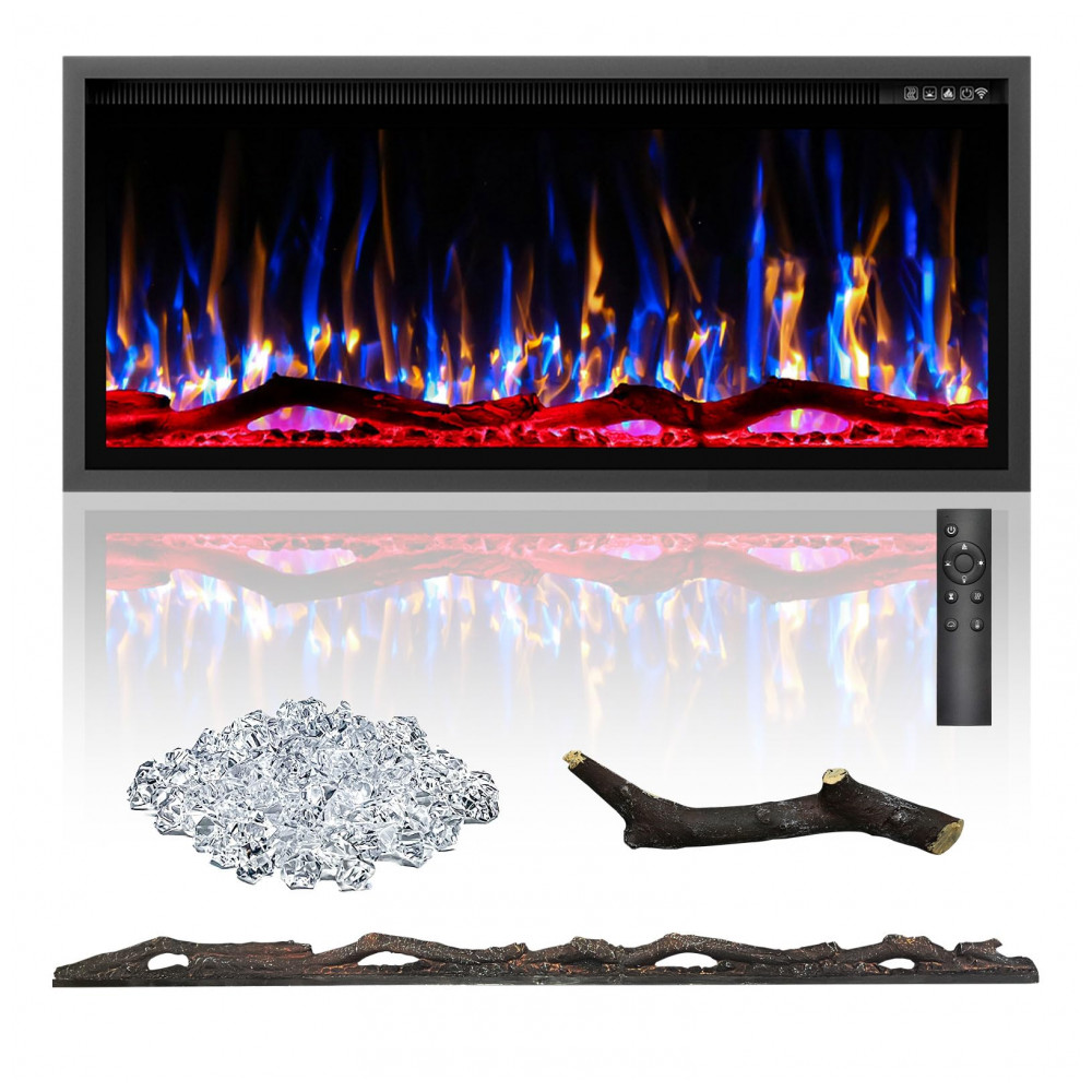 Lareira Elétrica Eueiriup 117x59cm 1500W Chamas LED 12 Cores Embutir 110V