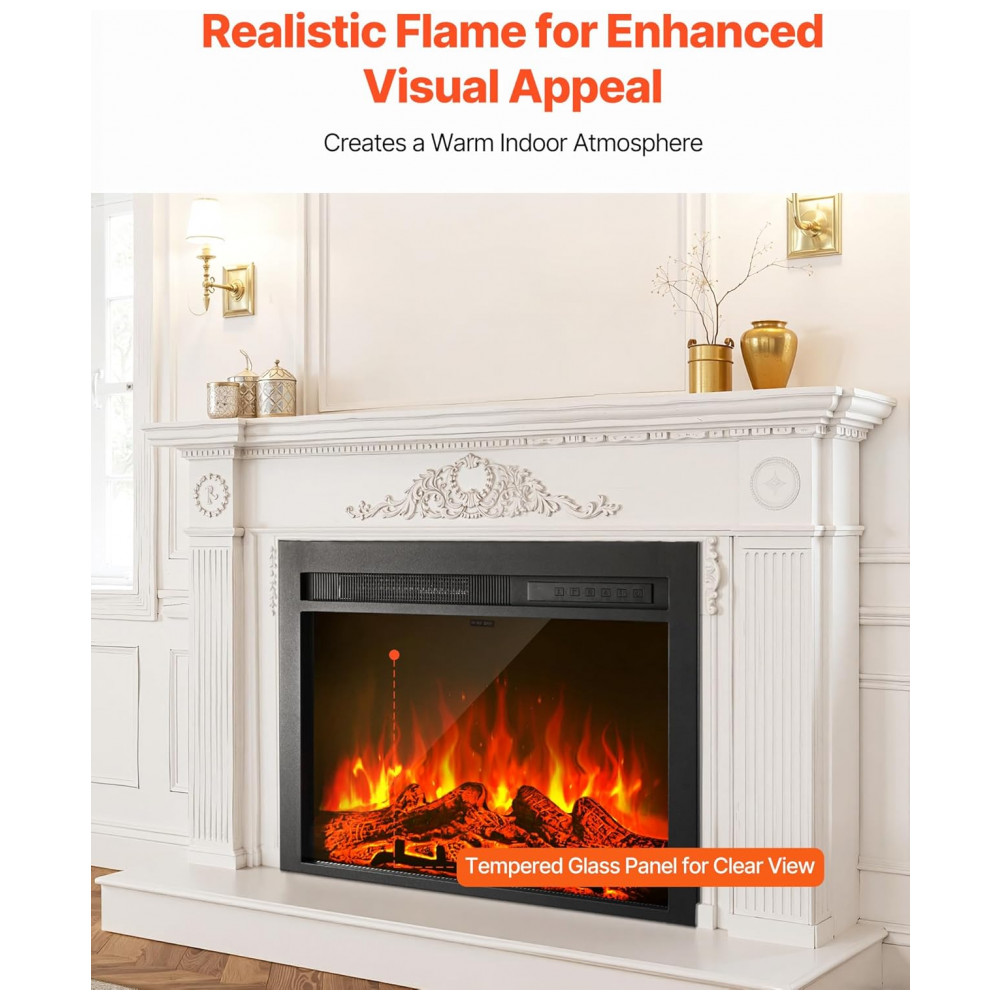 Lareira Elétrica VEVOR 89x68cm 1500W Chamas 3D 9 Cores Embutir 110V