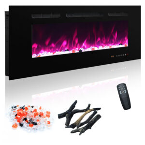 Lareira Elétrica Carsynflame 91 cm, Controle Remoto e Tela Touch, 169 Combinações de Chama, 1500W, Preta