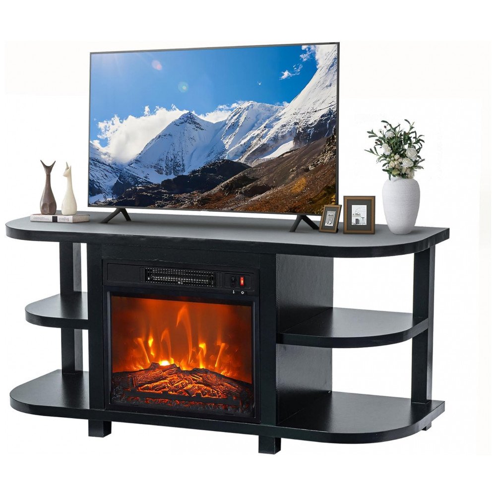 Rack TV Vaczon 122cm Lareira Elétrica 46cm 1400W Chamas 3D 4 Prateleiras 110V