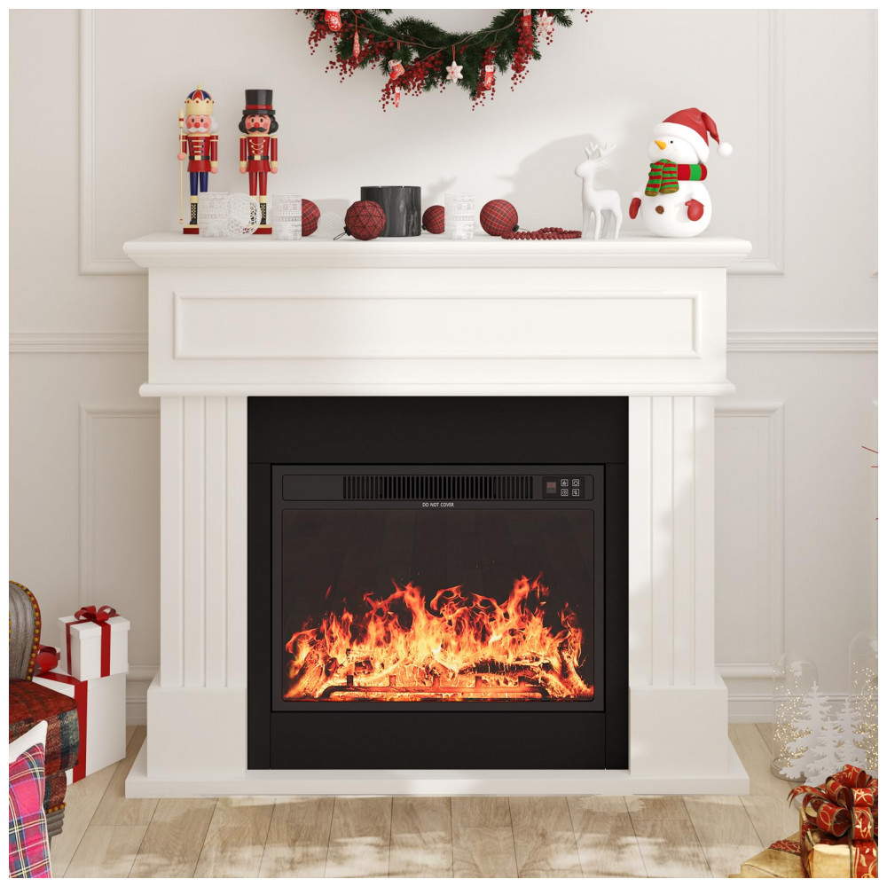 Lareira Elétrica OneBlis 109x95cm 1500W Chamas 3D Mantel Branca Portátil 110V