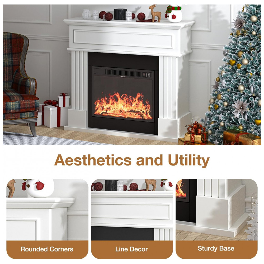Lareira Elétrica OneBlis 109x95cm 1500W Chamas 3D Mantel Branca Portátil 110V