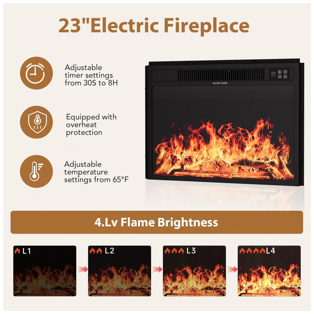 Lareira Elétrica OneBlis 109x95cm 1500W Chamas 3D Mantel Branca Portátil 110V