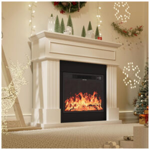 Lareira Elétrica OneBlis 109x95cm 1500W Chamas 3D Mantel Branca Portátil 110V
