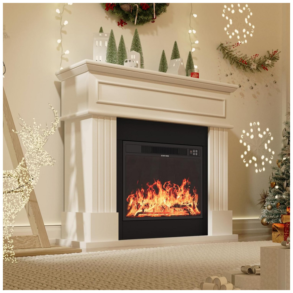 Lareira Elétrica OneBlis 109x95cm 1500W Chamas 3D Mantel Branca Portátil 110V