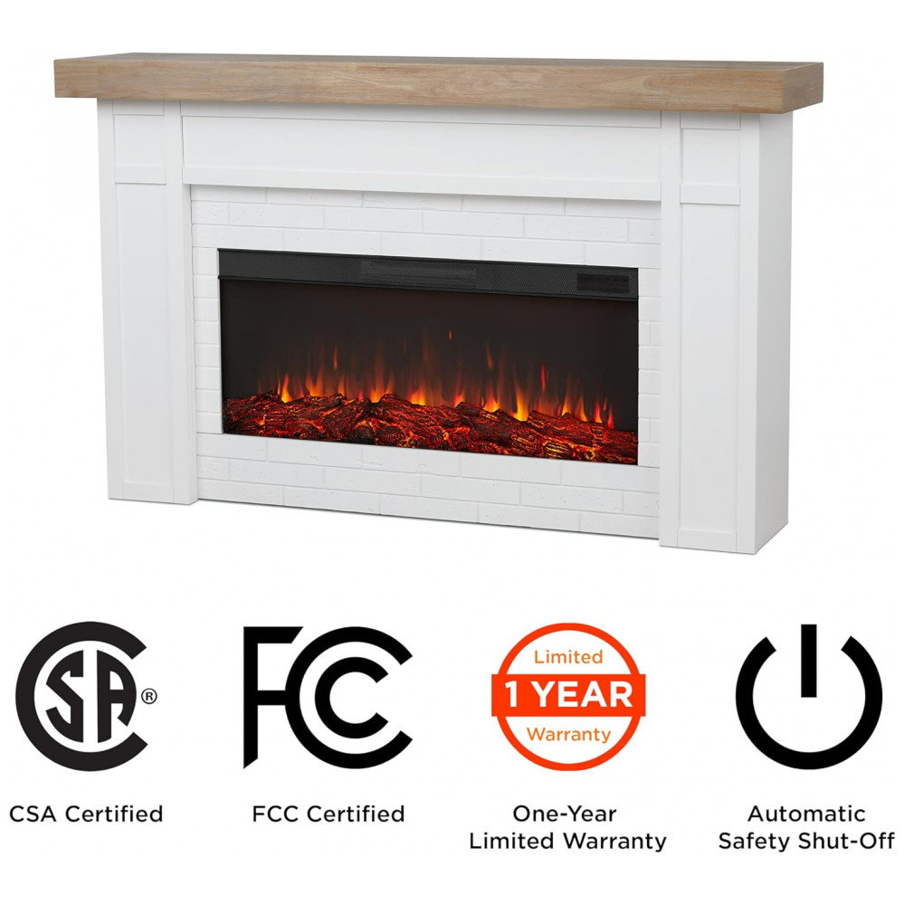 Lareira Elétrica Real Flame 163x99cm 1500W Madeira Controle Remoto Portátil 110V
