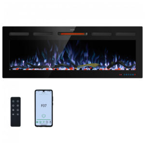 Lareira Elétrica Kentsky 122x45cm 1500W WiFi App Chamas 13 Cores Embutir 110V