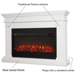 Lareira Elétrica Real Flame 149x107cm 5100BTU Chamas 6 Cores Timer Branca 110V