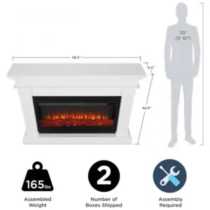 Lareira Elétrica Real Flame 149x107cm 5100BTU Chamas 6 Cores Timer Branca 110V
