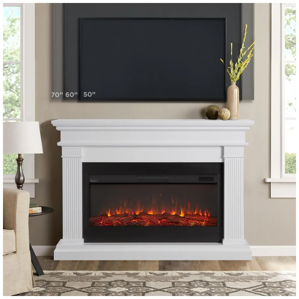 Lareira Elétrica Real Flame 149x107cm 5100BTU Chamas 6 Cores Timer Branca 110V