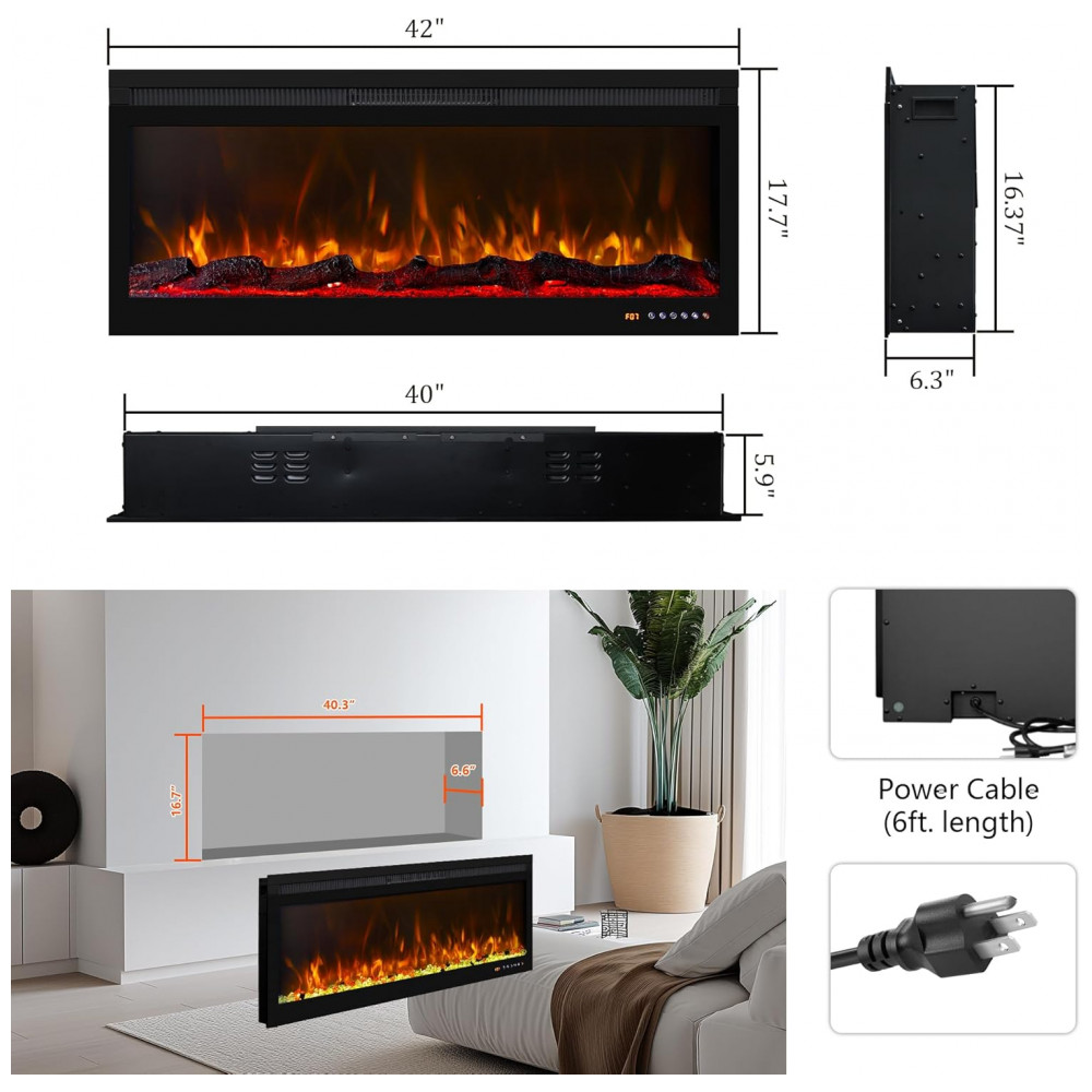 Oxhark Flame Lareira Elétrica Smart de 107 cm WiFi com Controle por App e Efeito Chama Multicolorido