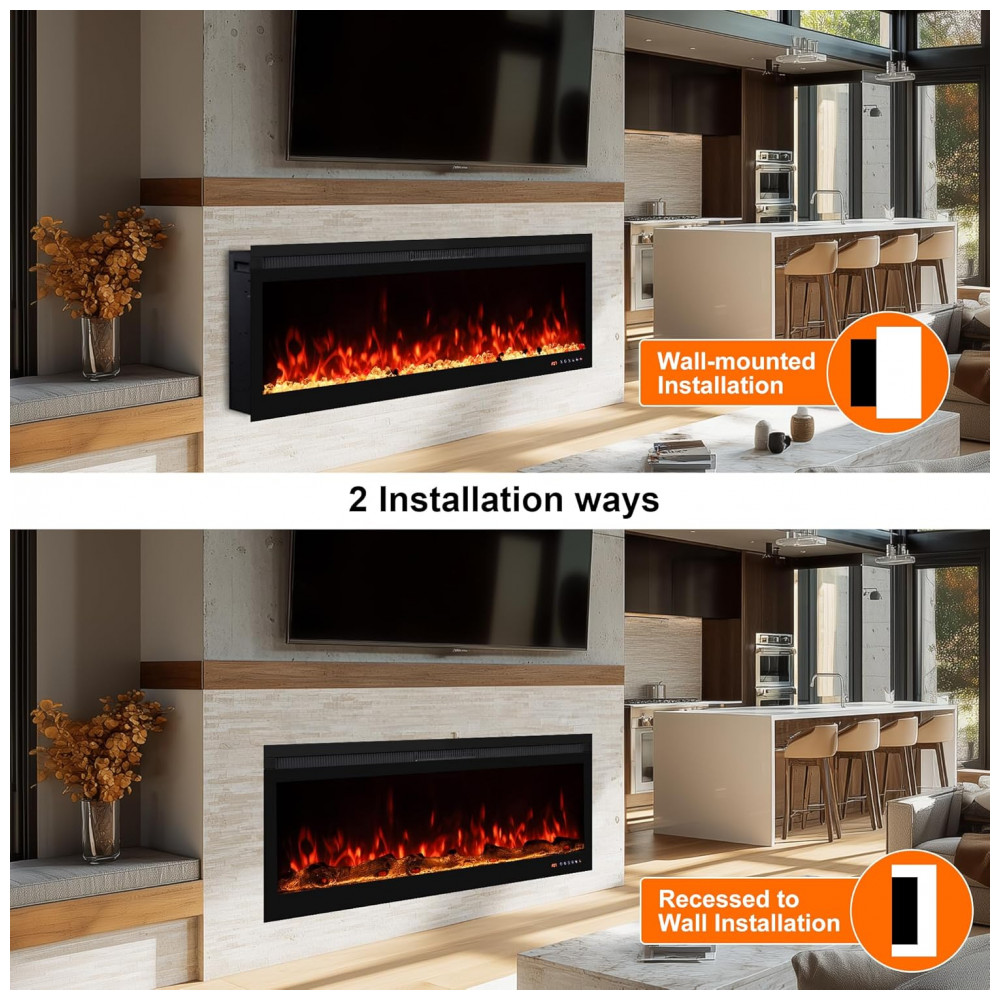 Oxhark Flame Lareira Elétrica Smart de 107 cm WiFi com Controle por App e Efeito Chama Multicolorido
