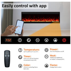 Oxhark Flame Lareira Elétrica Smart de 107 cm WiFi com Controle por App e Efeito Chama Multicolorido