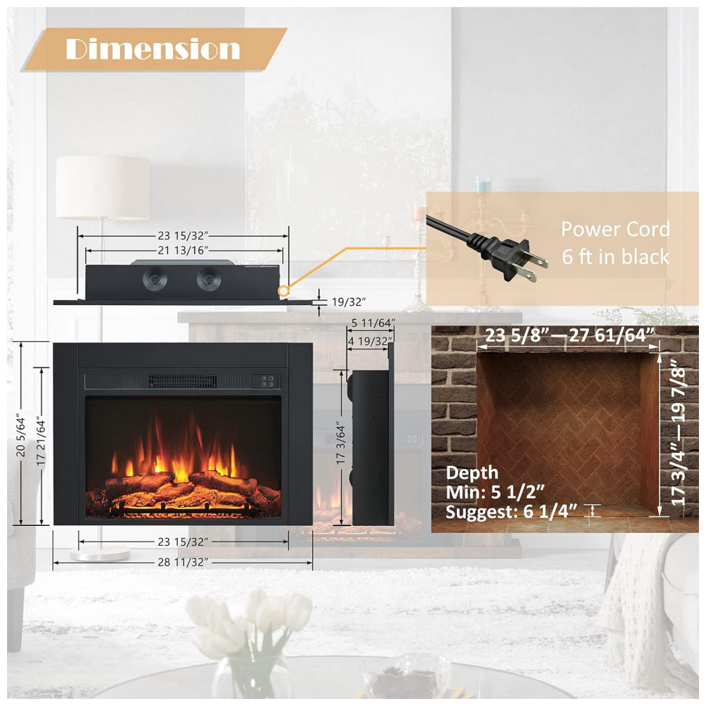 Lareira Elétrica Efiretric 72x51cm 1500W Troncos LED Timer Embutir 110V