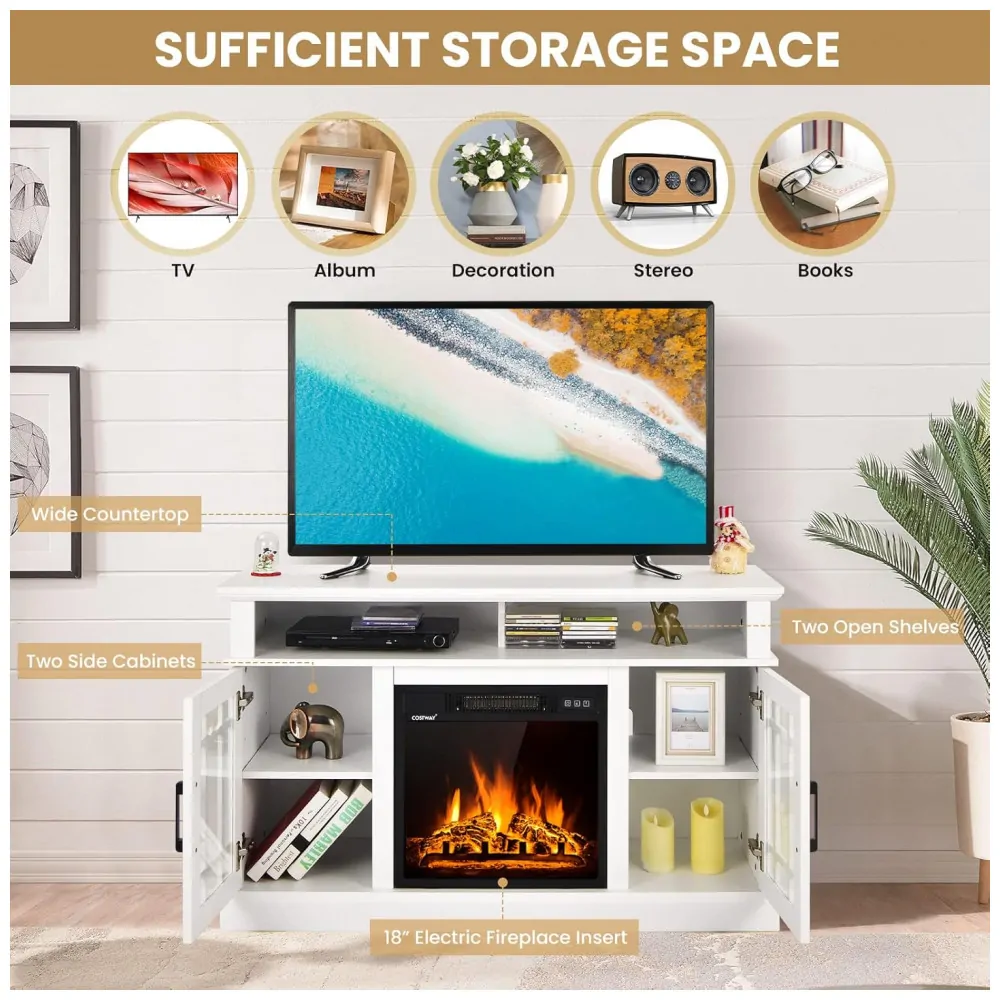 Lareira Elétrica Happygrill 122x76cm Rack TV 55 Chamas 3D Controle Remoto 110V
