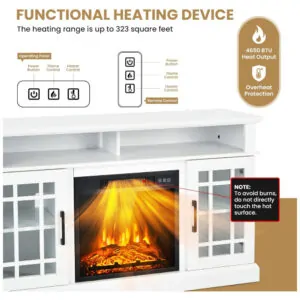 Lareira Elétrica Happygrill 122x76cm Rack TV 55 Chamas 3D Controle Remoto 110V