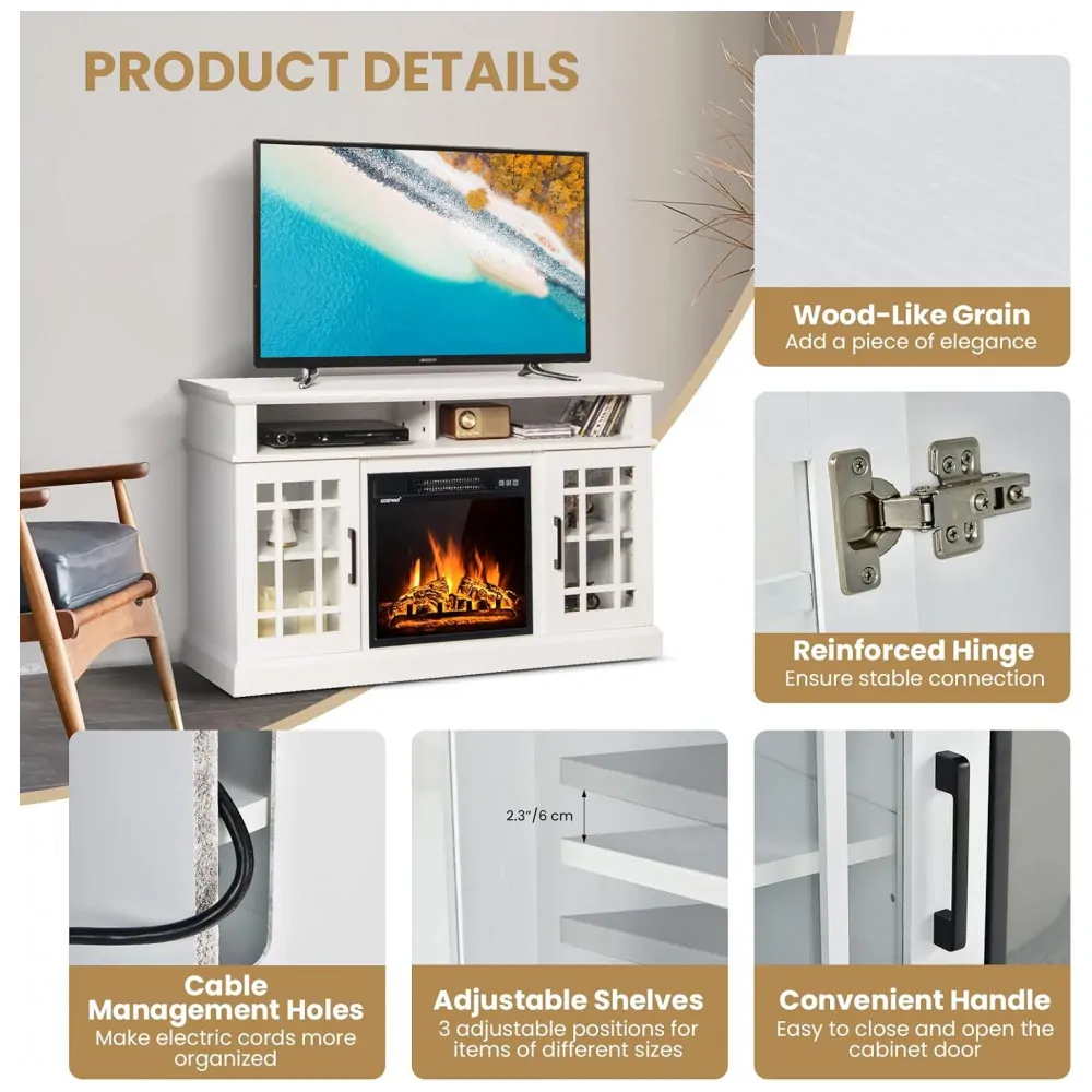 Lareira Elétrica Happygrill 122x76cm Rack TV 55 Chamas 3D Controle Remoto 110V