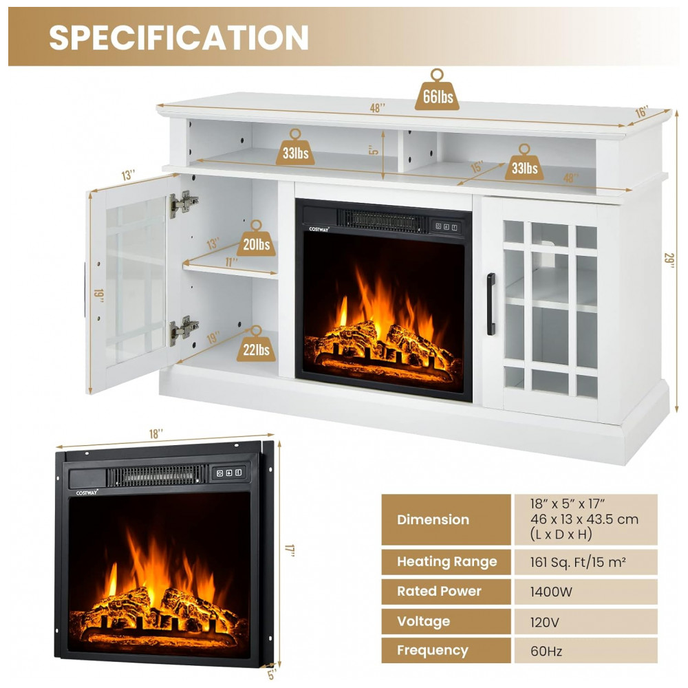 Lareira Elétrica Happygrill 122x76cm Rack TV 55 Chamas 3D Controle Remoto 110V