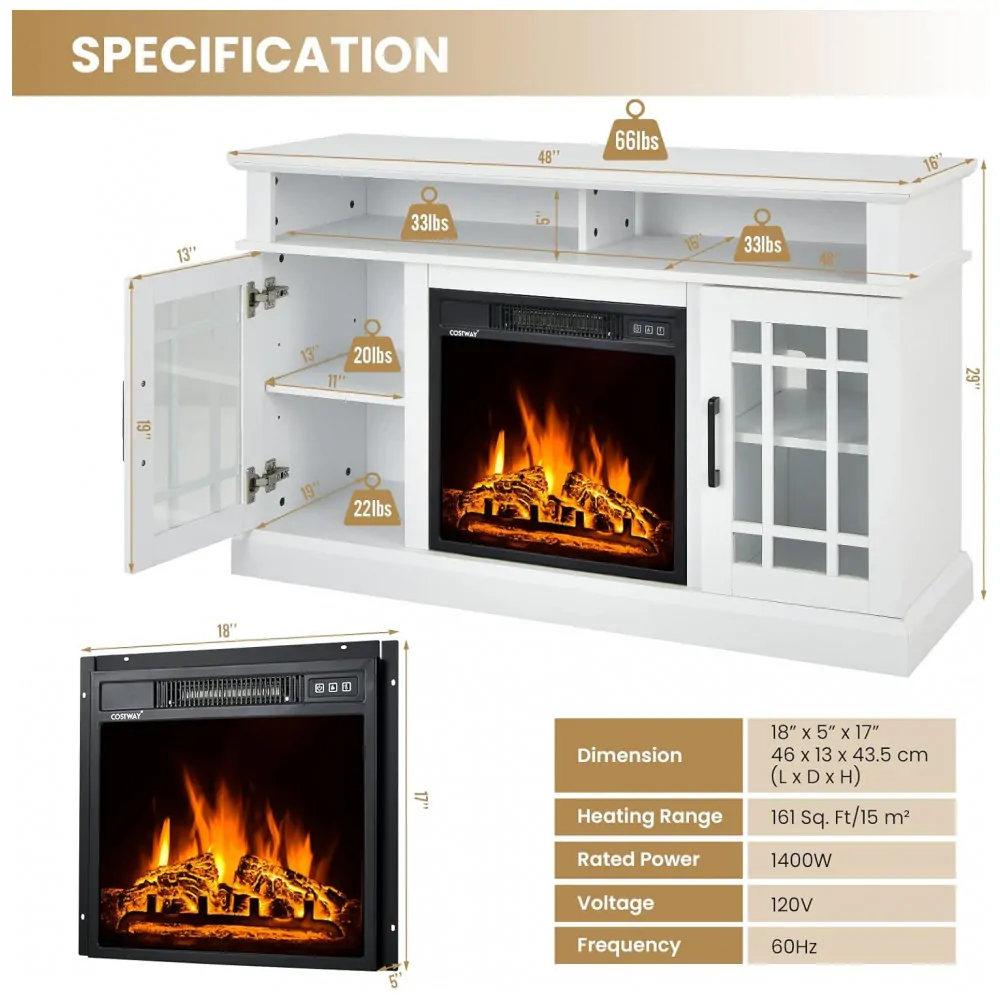 Lareira Elétrica Happygrill 122x76cm Rack TV 55 Chamas 3D Controle Remoto 110V