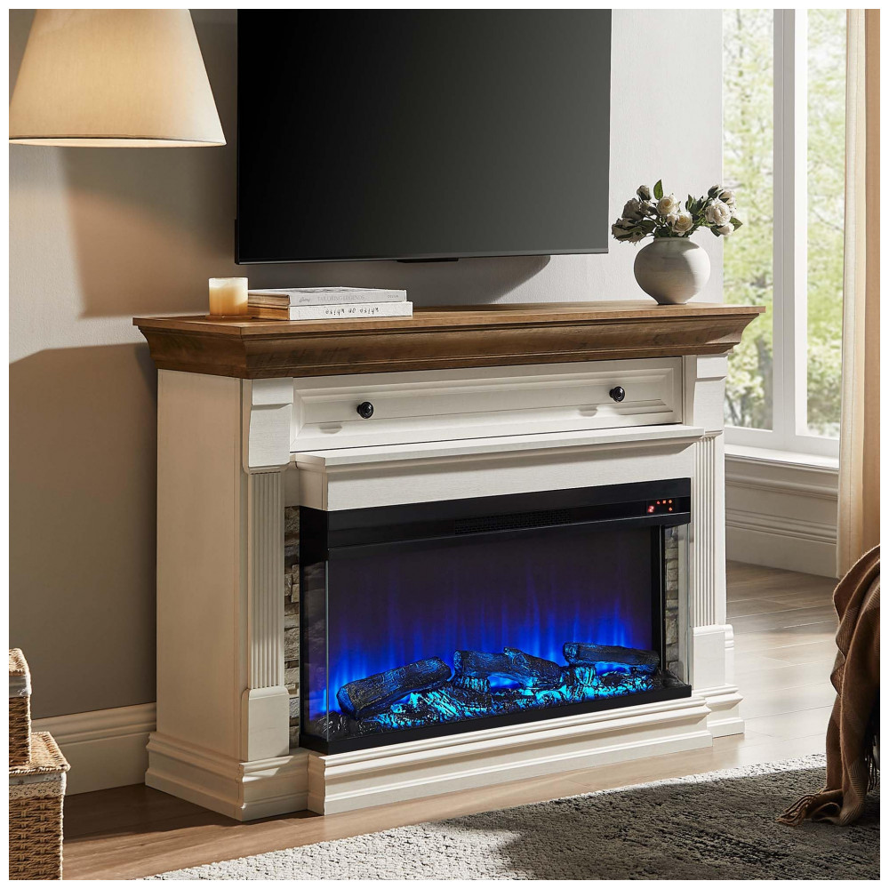 Lareira Elétrica OKD 132x91cm 1500W Chamas 3 Cores Mantel TV Stand 110V
