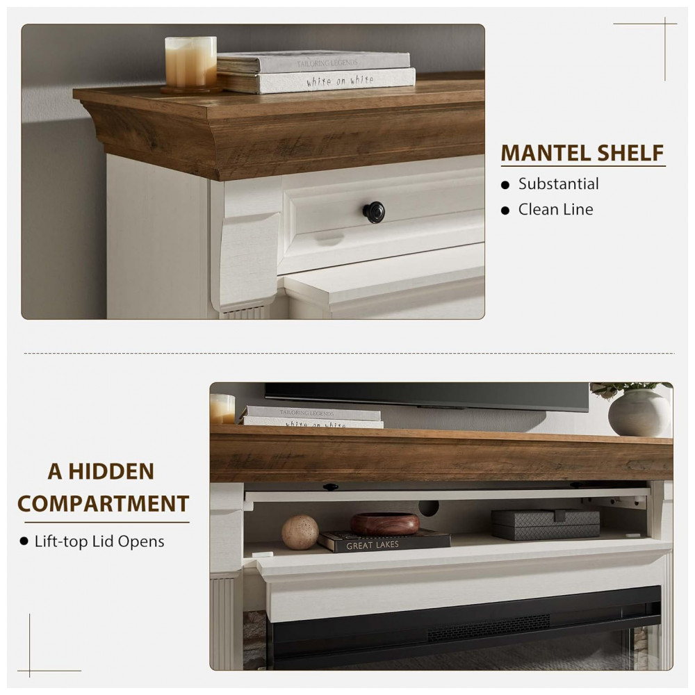 Lareira Elétrica OKD 132x91cm 1500W Chamas 3 Cores Mantel TV Stand 110V