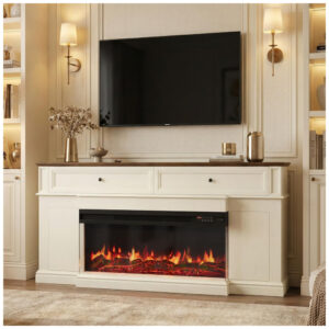 Lareira Elétrica Nordivale 160x43x90cm 1500W Rack TV70 3Lados Gavetas 110V