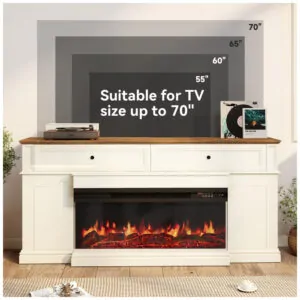 Lareira Elétrica Nordivale 160x43x90cm 1500W Rack TV70 3Lados Gavetas 110V