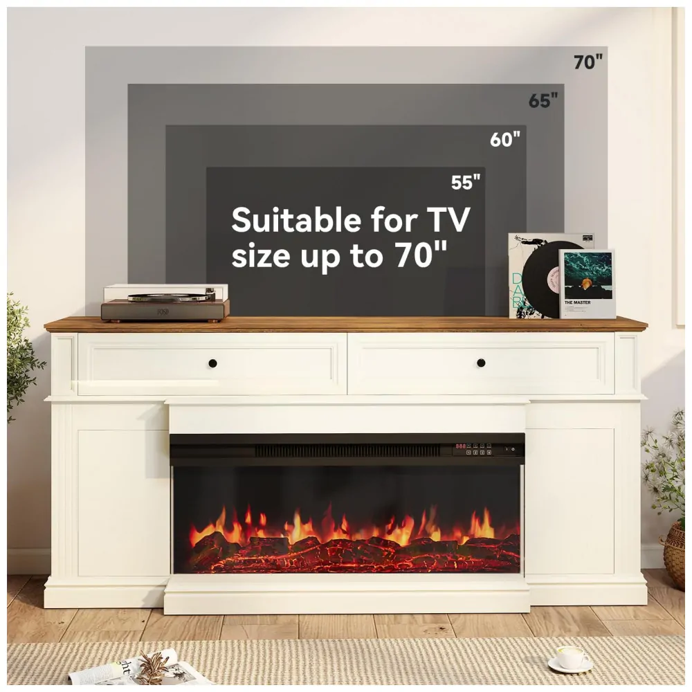 Lareira Elétrica Nordivale 160x43x90cm 1500W Rack TV70 3Lados Gavetas 110V