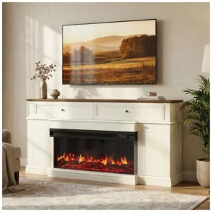 Lareira Elétrica Nordivale 160x43x90cm 1500W Rack TV70 3Lados Gavetas 110V