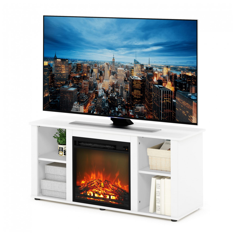 Lareira Elétrica Furinno 120x54cm 1400W Rack TV 55pol Branco Portátil 110V