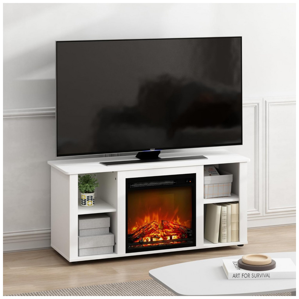 Lareira Elétrica Furinno 120x54cm 1400W Rack TV 55pol Branco Portátil 110V