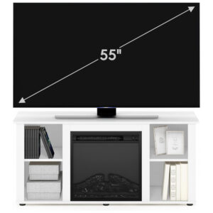 Lareira Elétrica Furinno 120x54cm 1400W Rack TV 55pol Branco Portátil 110V
