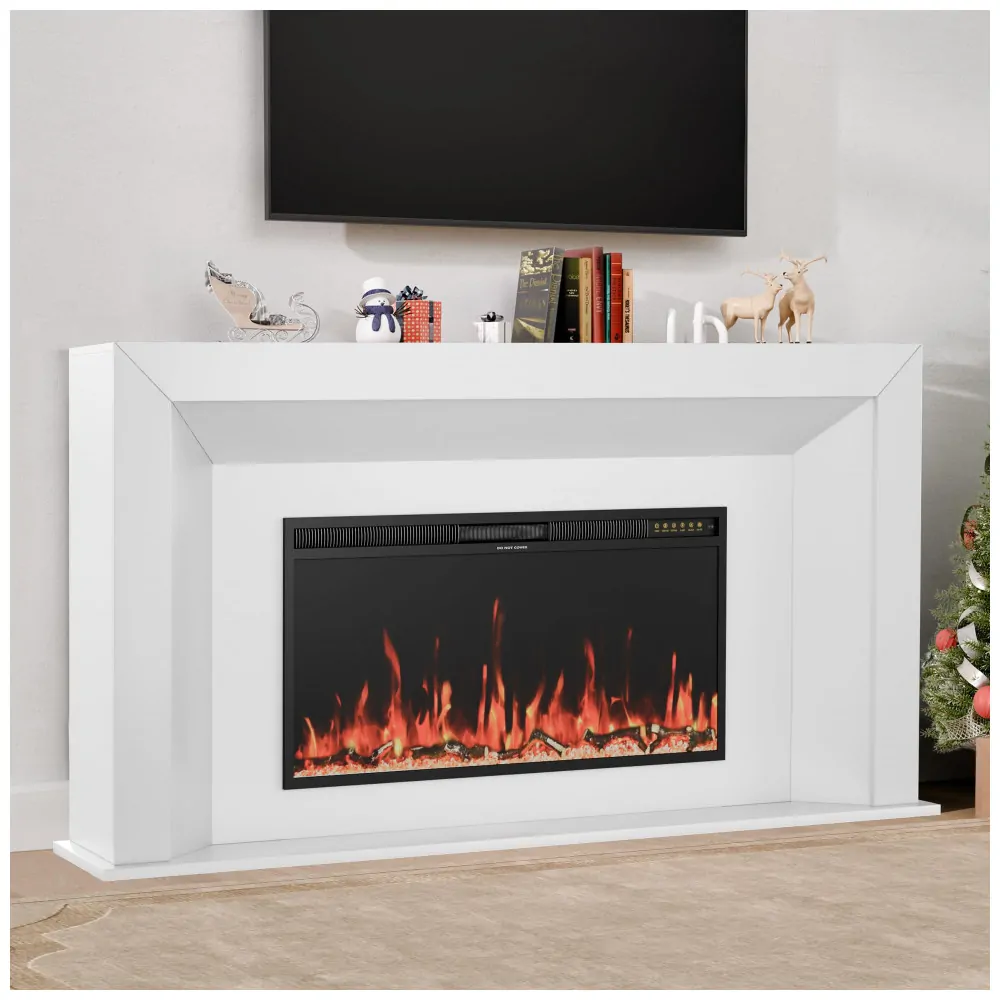 Lareira Elétrica Weyderk 167x89cm 1500W 12 Cores LED Rack TV Branco 110V