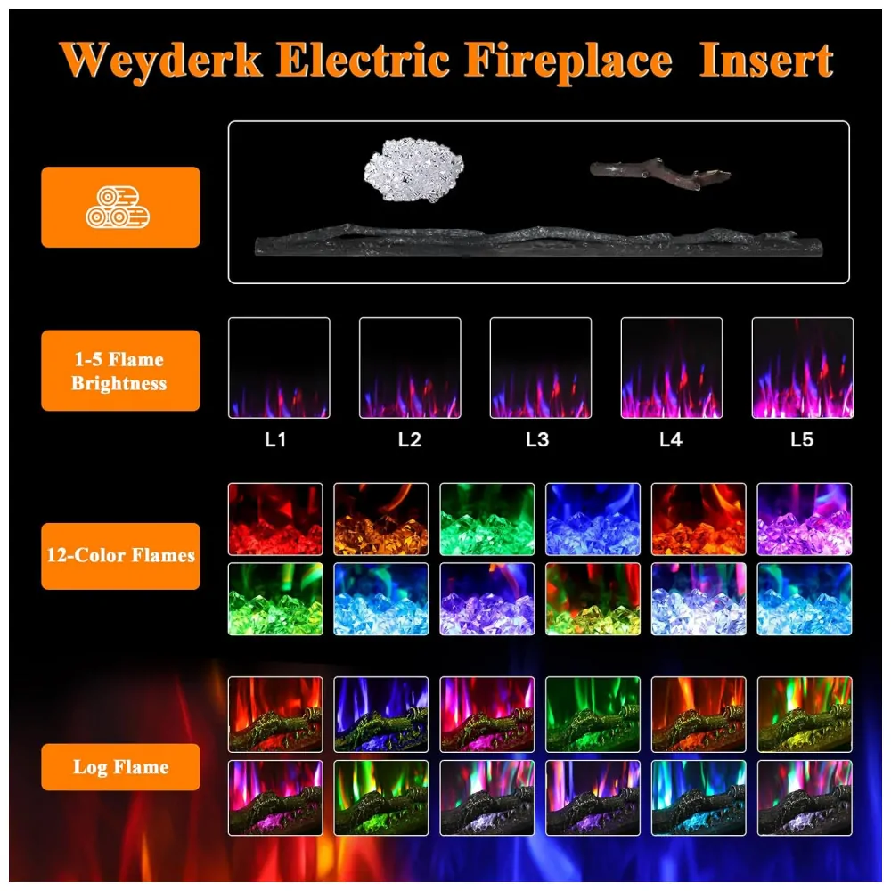 Lareira Elétrica Weyderk 167x89cm 1500W 12 Cores LED Rack TV Branco 110V