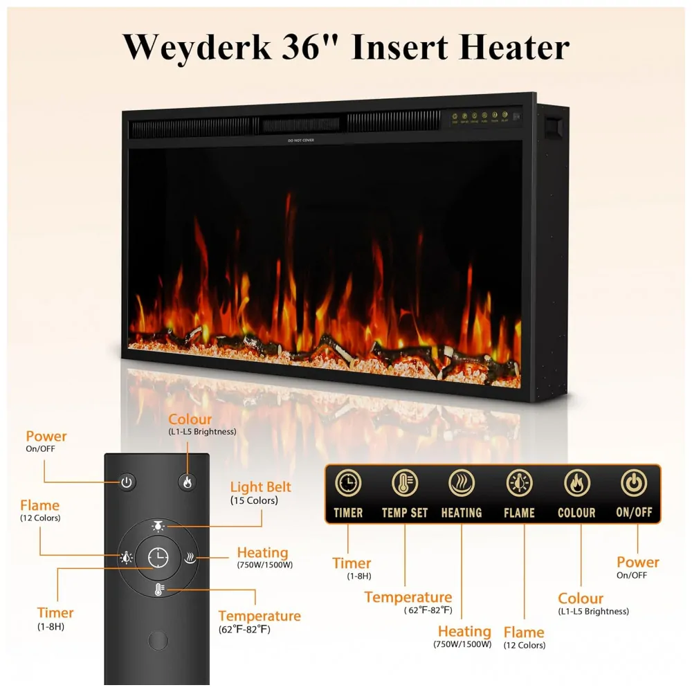 Lareira Elétrica Weyderk 167x89cm 1500W 12 Cores LED Rack TV Branco 110V
