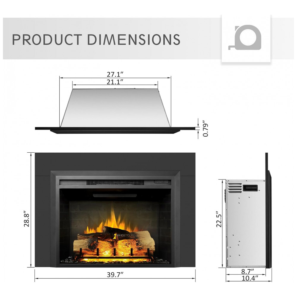 Lareira Elétrica Legend Flame 101x73cm 1500W Chamas LED Troncos Embutir 110V