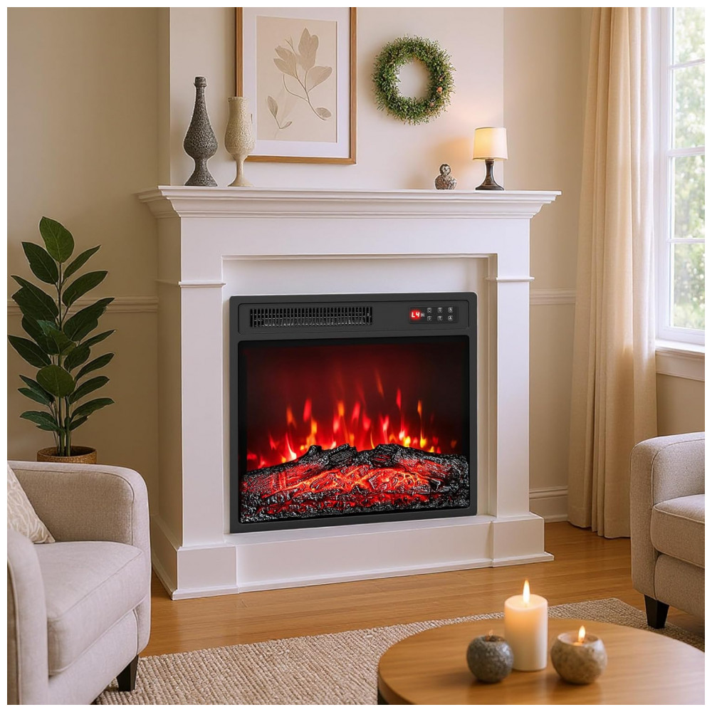Lareira Elétrica Tangkula 48x45cm 1500W Chamas LED 7 Cores Embutir 110V
