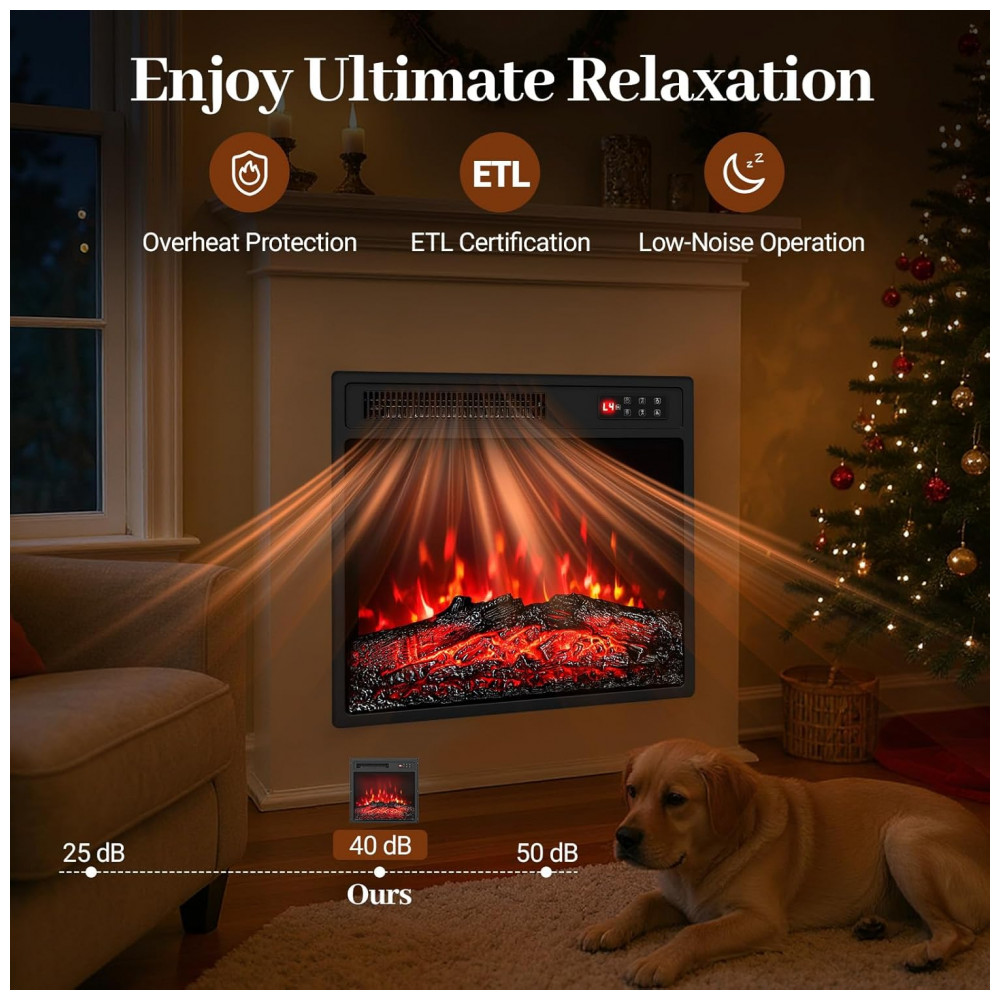 Lareira Elétrica Tangkula 48x45cm 1500W Chamas LED 7 Cores Embutir 110V