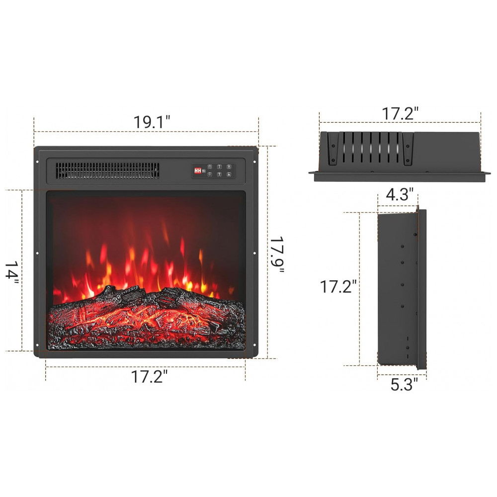Lareira Elétrica Tangkula 48x45cm 1500W Chamas LED 7 Cores Embutir 110V