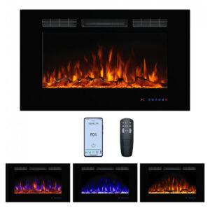 Lareira Elétrica Dreamflame 91x55cm 1500W Chamas 3 Cores LCD Embutir 110V