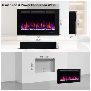 Lareira Elétrica Dreamflame 91x55cm 1500W Chamas 3 Cores LCD Embutir 110V