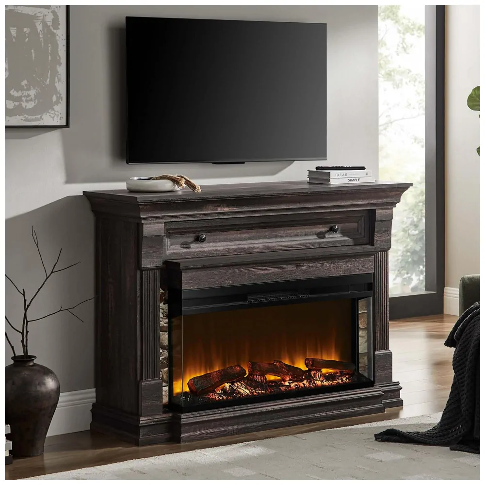 Lareira Elétrica OKD 132x91cm 1400W Rack TV Chamas 3 Cores Portátil 110V