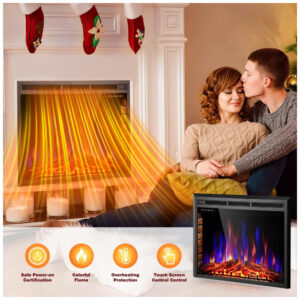 Lareira Elétrica Xbeauty 91x69cm 1500W Chamas LED 4 Cores Timer Embutir 110V