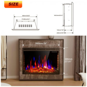 Lareira Elétrica Xbeauty 91x69cm 1500W Chamas LED 4 Cores Timer Embutir 110V