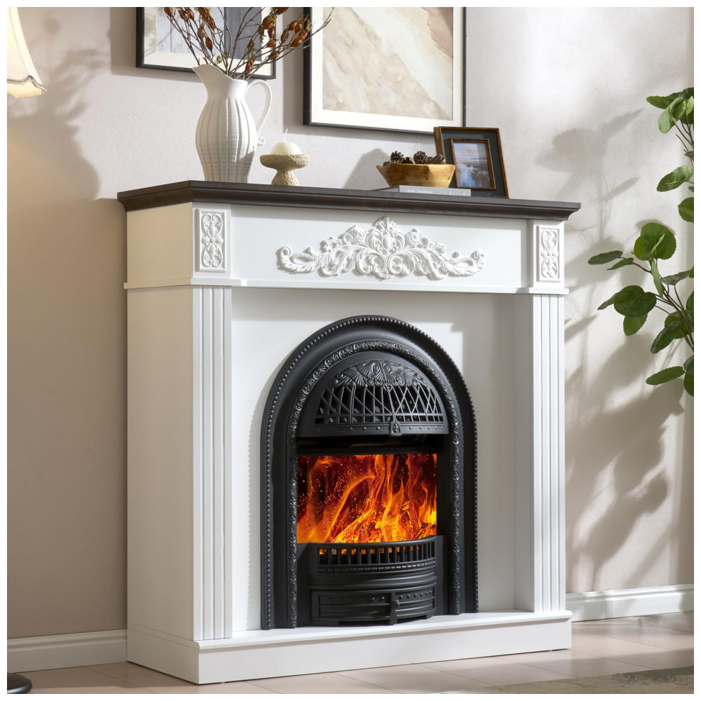 Lareira Elétrica SOOWERY 113x115cm 1400W Rack TV Farmhouse Branco 110V