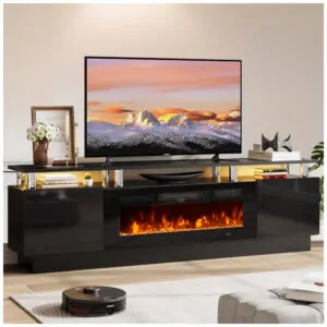 Rack TV OneBlis 178x58cm Lareira Elétrica 36pol 750W Chamas LED Preto 110V