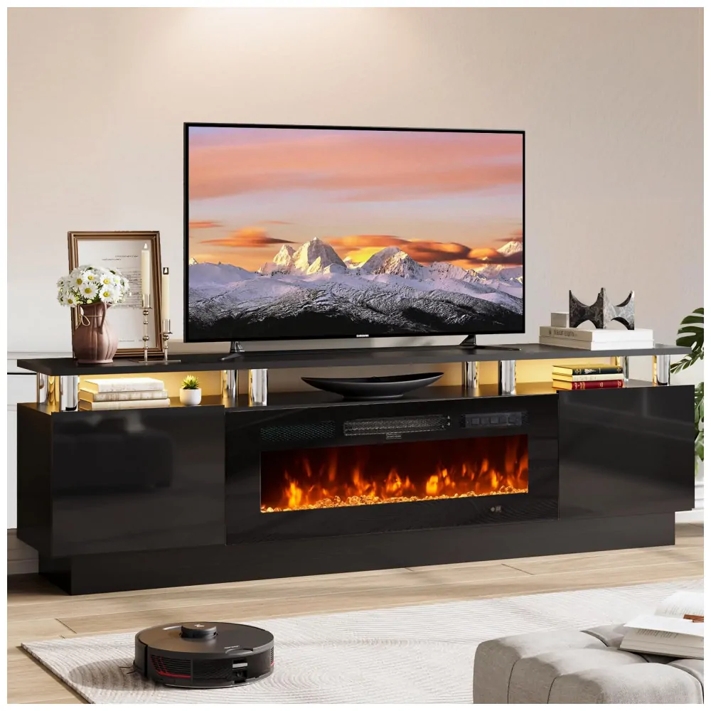 Rack TV OneBlis 178x58cm Lareira Elétrica 36pol 750W Chamas LED Preto 110V