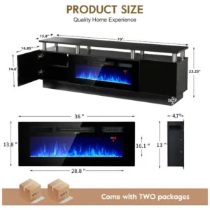 Rack TV OneBlis 178x58cm Lareira Elétrica 36pol 750W Chamas LED Preto 110V